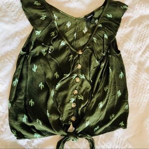 Express Cactus Print Ruffle Tie Top Size Small